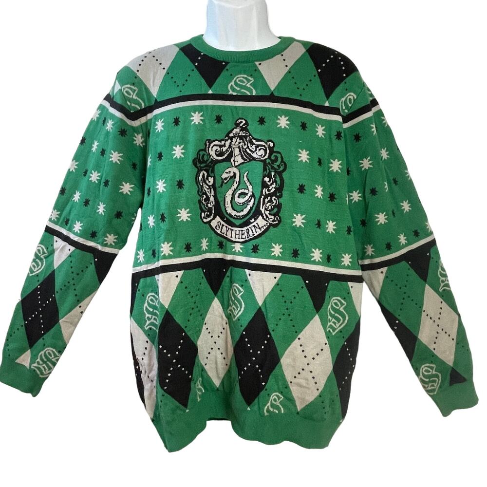 Wizarding World Hogwarts Slytherin Argyle Ugly Christmas Sweater Size Med NWOT